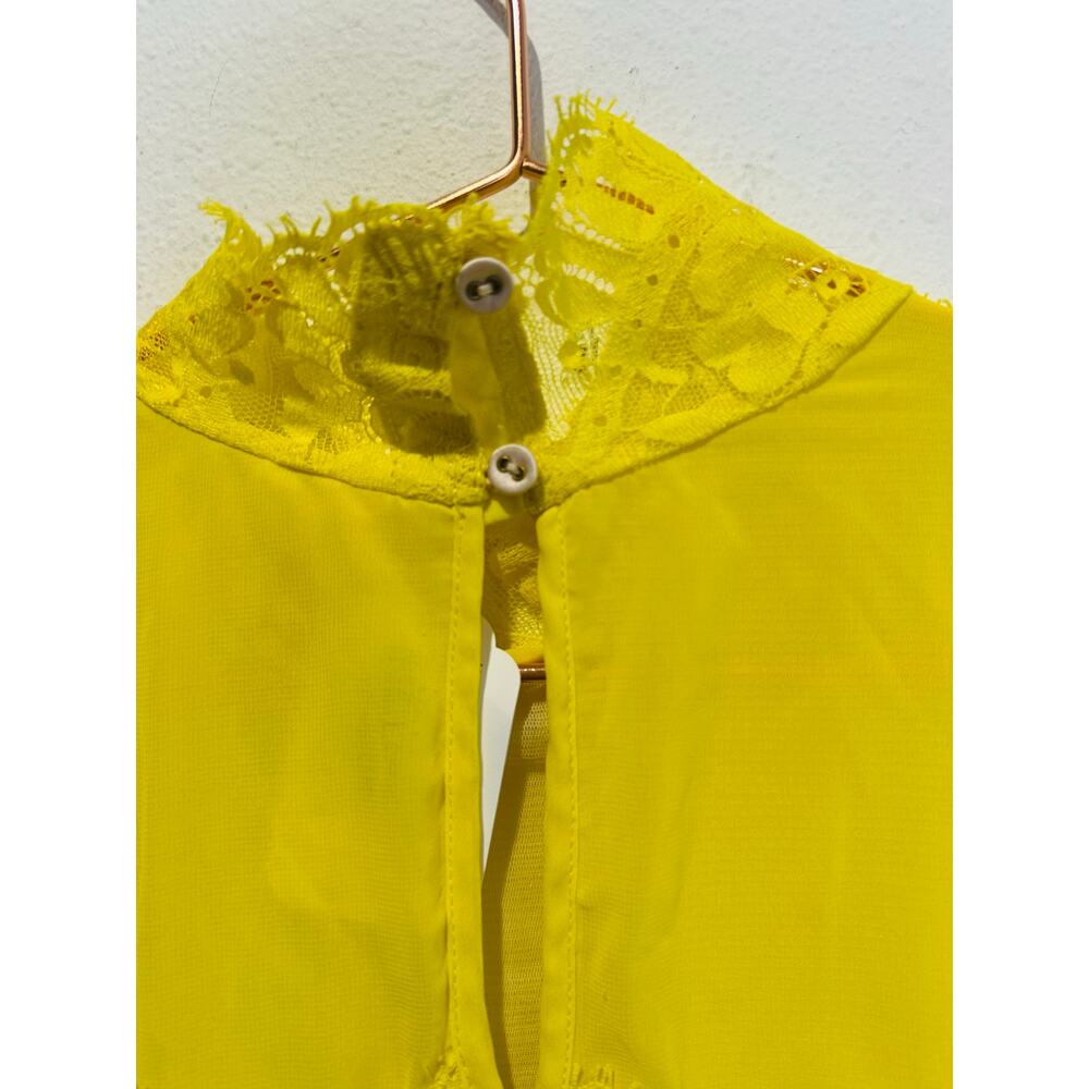 HOT AS HELL HAH Neon Yellow Lace Covered Long Sleeve High Neck Mini Dress sz S - Picture 14 of 16